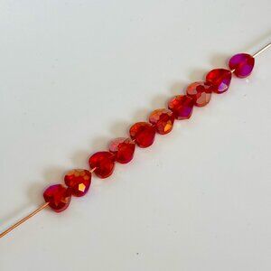 Red Faceted Glass Heart 10 Beads.